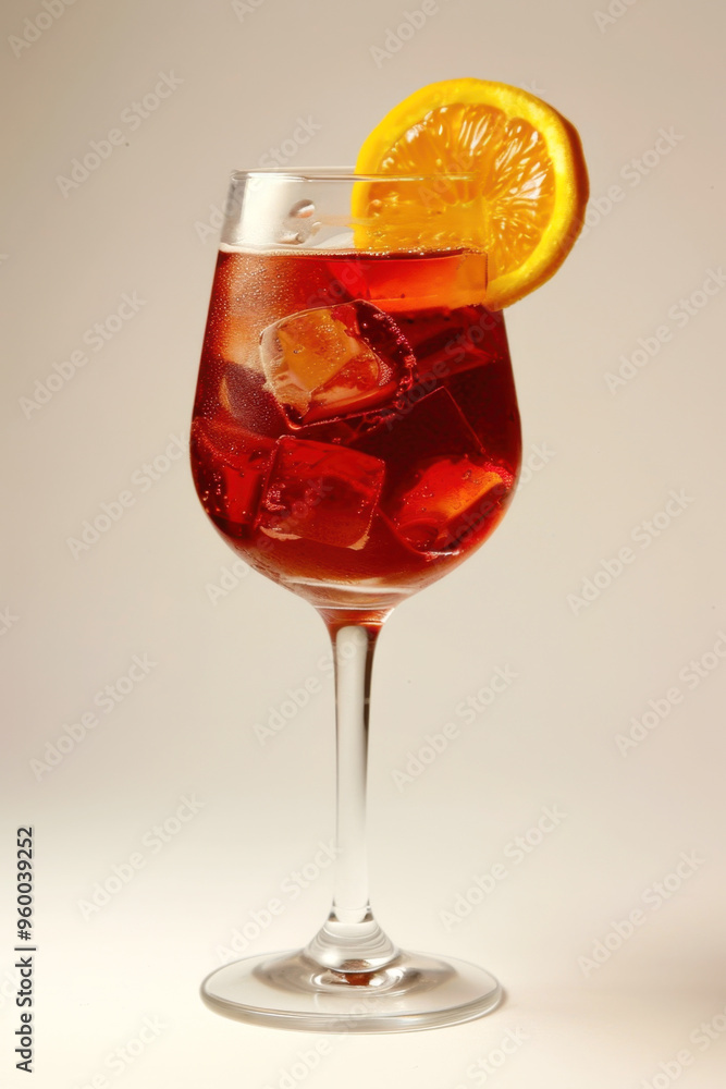 Elegant Crystal Glasses with Amber Cocktail on Marble Surface. Boulevardier Spritz Elegant Crystal Glasses with Amber Cocktail on Marble Surface. Boulevardier Spritz