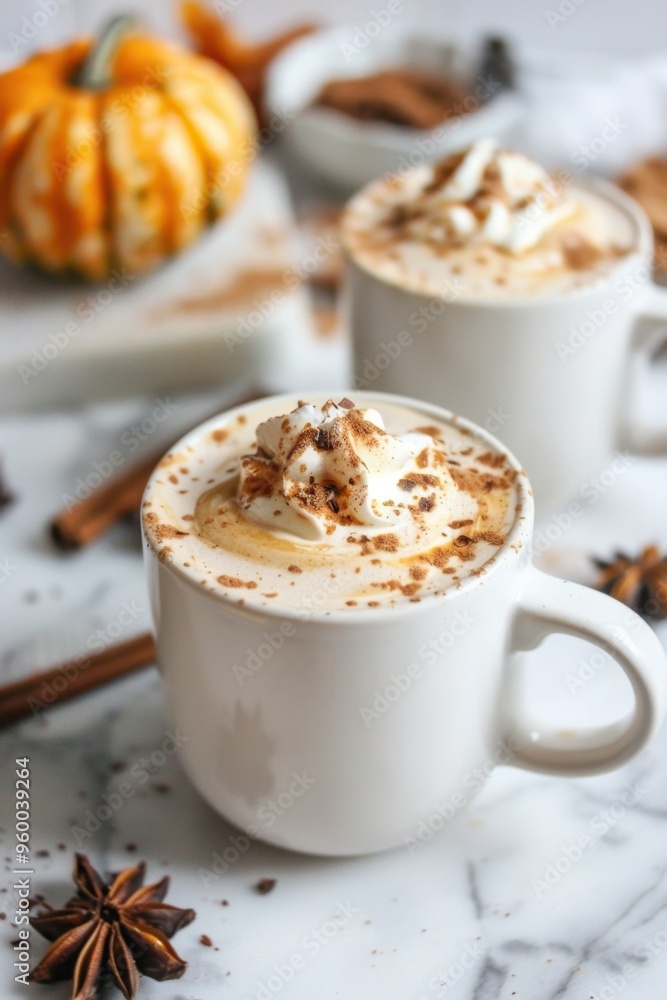 Festive Pumpkin Spice Latte with Whipped Cream and Autumn Decor. Boozy Pumpkin White Hot Chocolate Festive Pumpkin Spice Latte with Whipped Cream and Autumn Decor. Boozy Pumpkin White Hot Chocolate