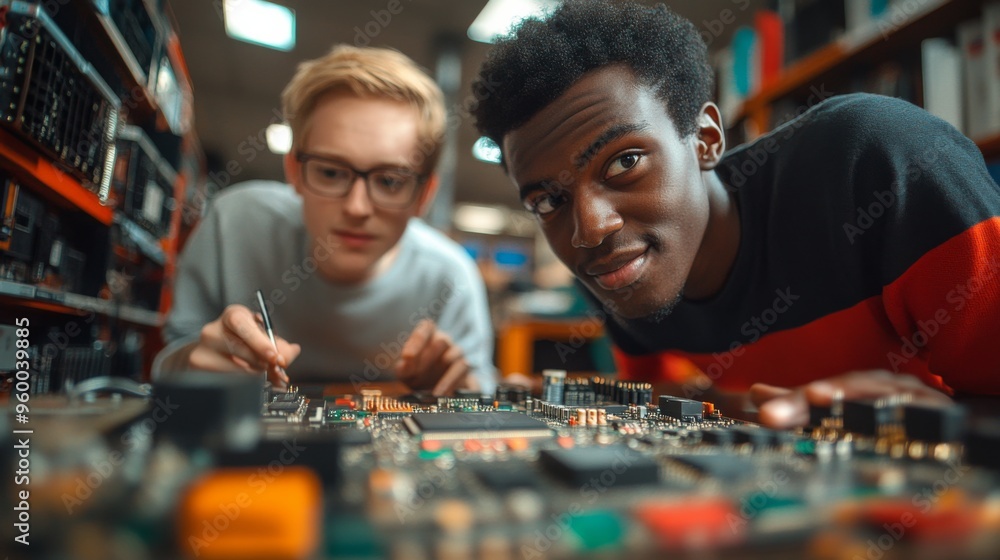 Two Students Working on Electronics Project Two Students Working on Electronics Project