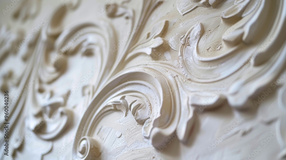 Elegant White Floral Relief on Wall Panel Elegant White Floral Relief on Wall Panel