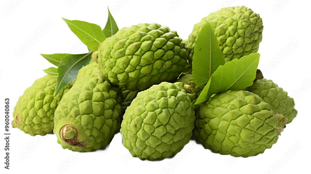 Fototapeta premium a group of green fruit with leaves. 