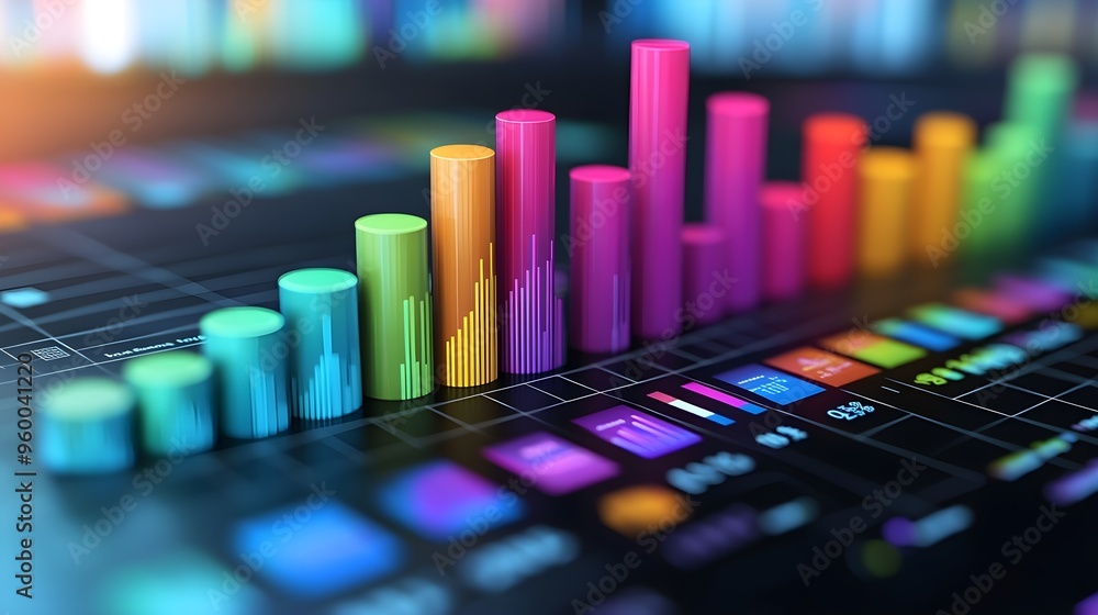 Fototapeta premium Colorful 3D Bar Chart, Growth and Data Visualization