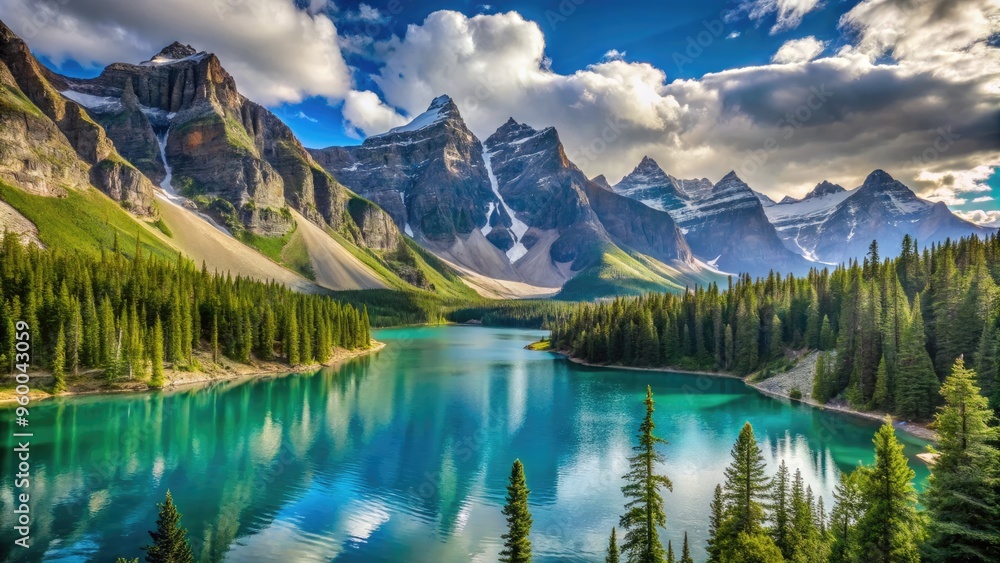 Majestic mountain peaks rise above serene turquoise lakes and lush forests in the untouched wilderness of the Northern Rocky Mountains Provincial landscape. Majestic mountain peaks rise above serene turquoise lakes and lush forests in the untouched wilderness of the Northern Rocky Mountains Provincial landscape.