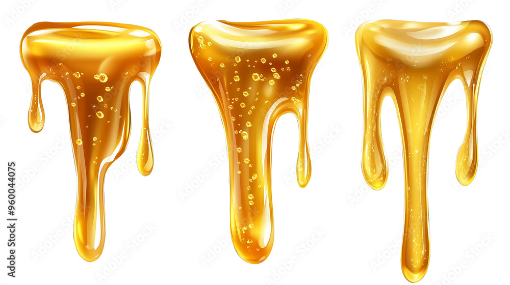 Collection of Sweet honey spill drip on isolate on whit background 