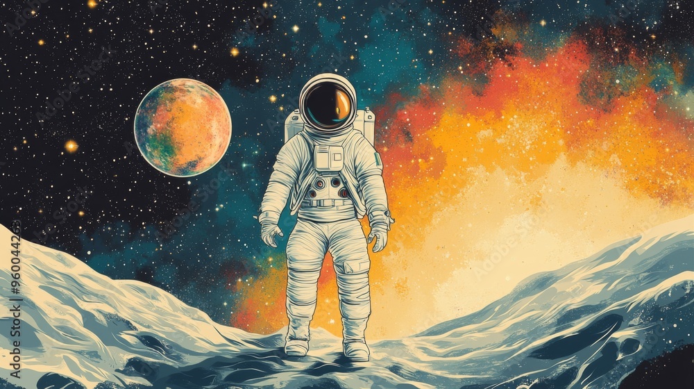 Astronaut exploring alien landscape Astronaut exploring alien landscape