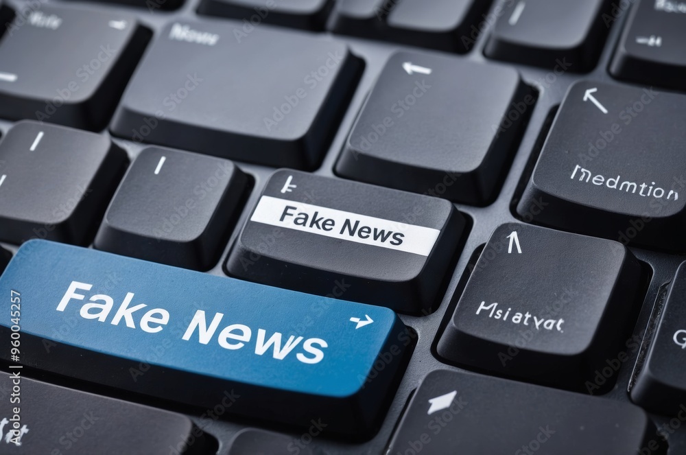 Highlighted fake news keyboard key Highlighted fake news keyboard key