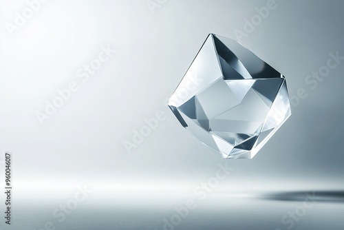 Floating crystal with reflections on grey surface