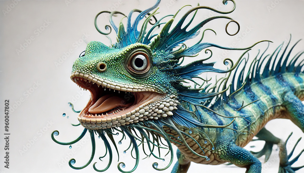 Obraz premium green iguana on a white background
