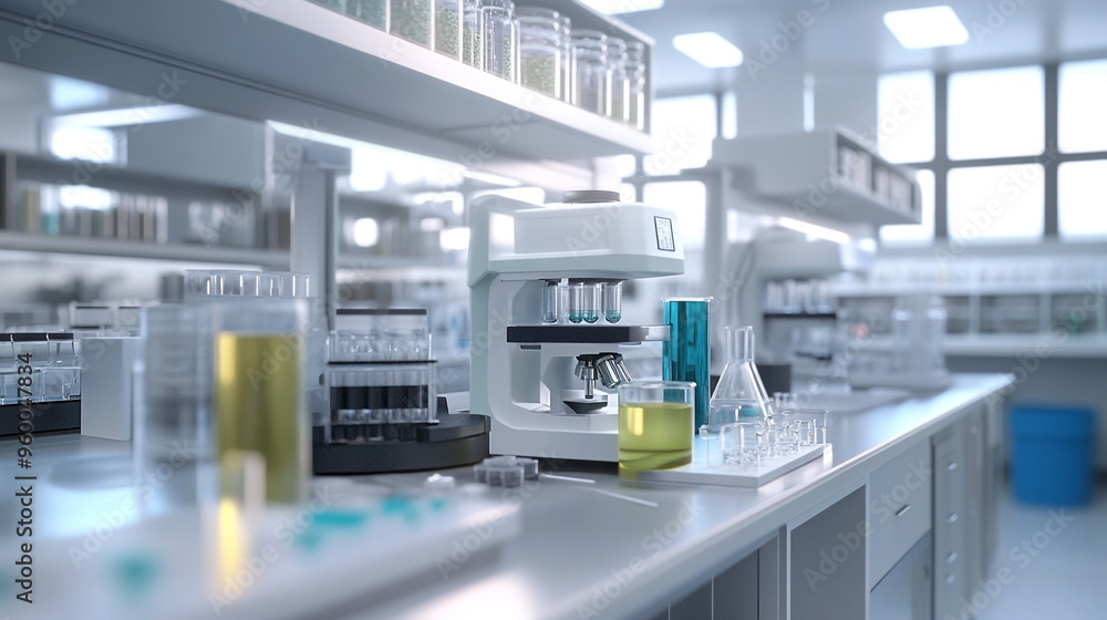 A modern laboratory setting showcasing advanced equipment and scientific tools for research and experimentation. A modern laboratory setting showcasing advanced equipment and scientific tools for research and experimentation.