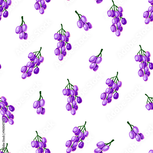 Seamless pattern with purple grapes. Background for restaurants and design, decor photo