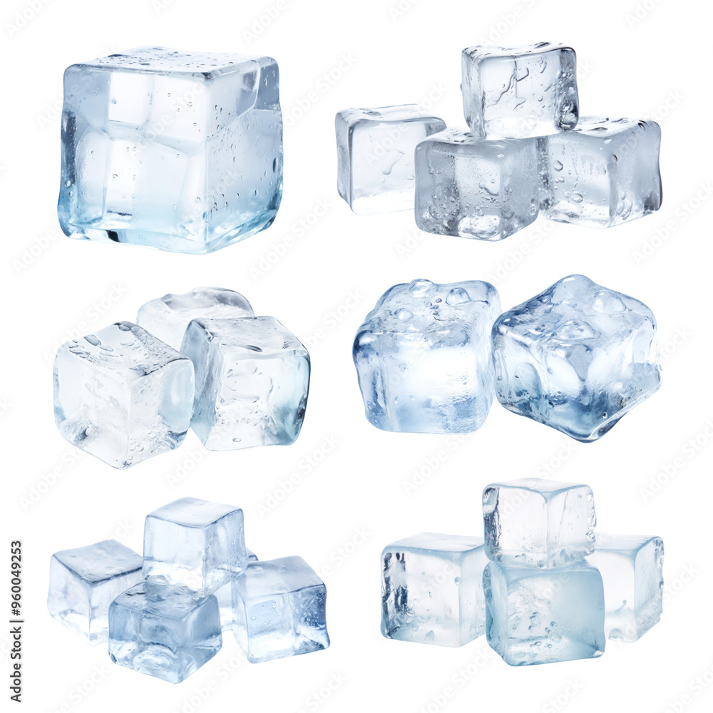 PNG realistic ice cubes element set, transparent background PNG realistic ice cubes element set, transparent background