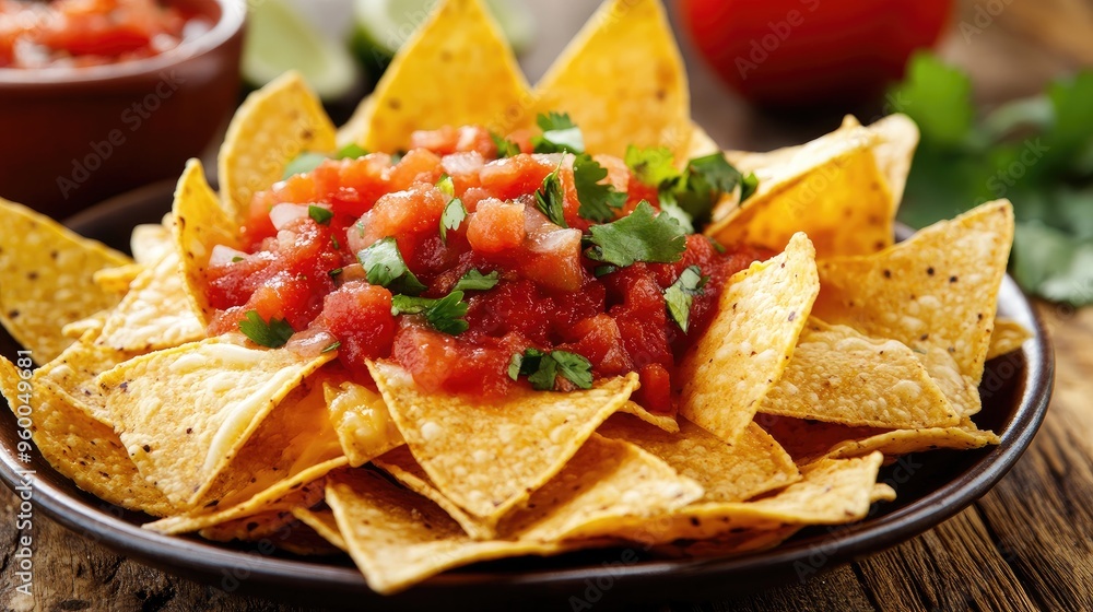 Nachos, tortilla chips topped with cheese, salsa, and your choice of toppings. Nachos, tortilla chips topped with cheese, salsa, and your choice of toppings.