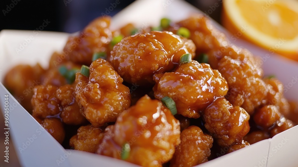 Orange chicken, deep-fried chicken coated in a sweet and tangy orange sauce. Orange chicken, deep-fried chicken coated in a sweet and tangy orange sauce.