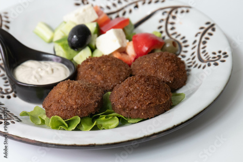 Traditional Arabian Food , Falafel with dipping , Hummus photo