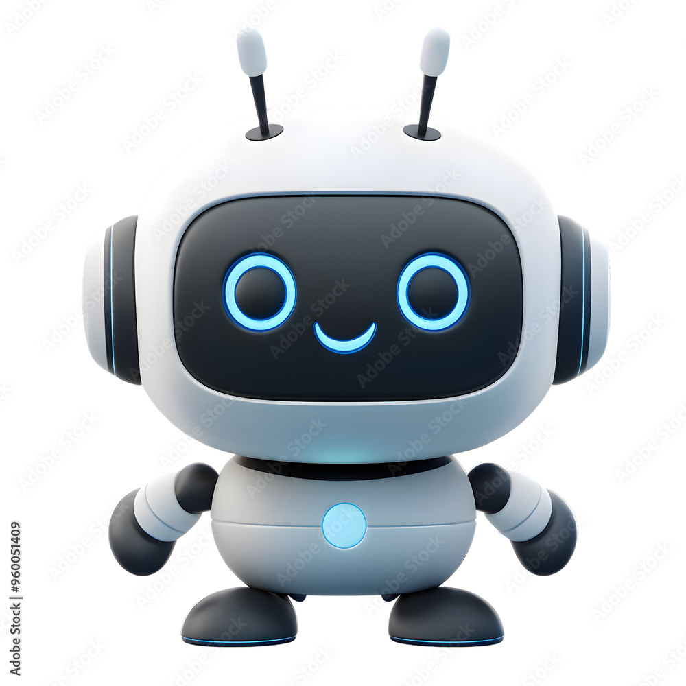 Cute cartoon 3D robot isolated on transparent background
Cute cartoon 3D robot isolated on transparent background