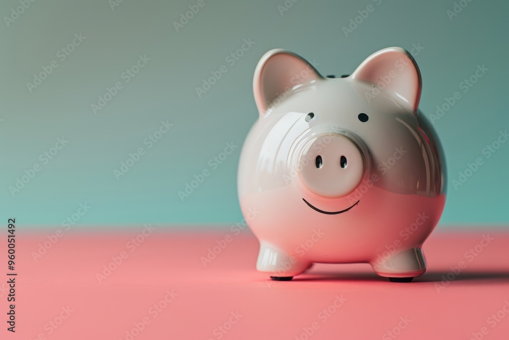 White piggy bank with coins on pink background, featuring light blue tones, ultra-detailed photography with Nikon D850. White piggy bank with coins on pink background, featuring light blue tones, ultra-detailed photography with Nikon D850.