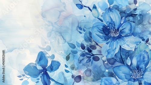 Beautiful Blue Flowers in Watercolor Painting with Abstract Background