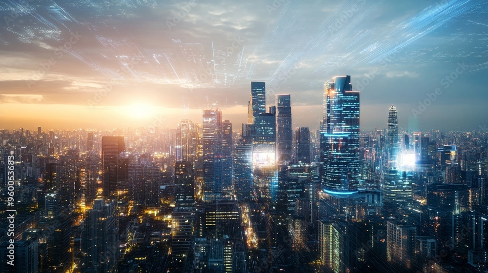 Fototapeta premium Futuristic cityscape AI governance