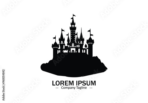 Minimal abstract logo of castle icon vector design on white background