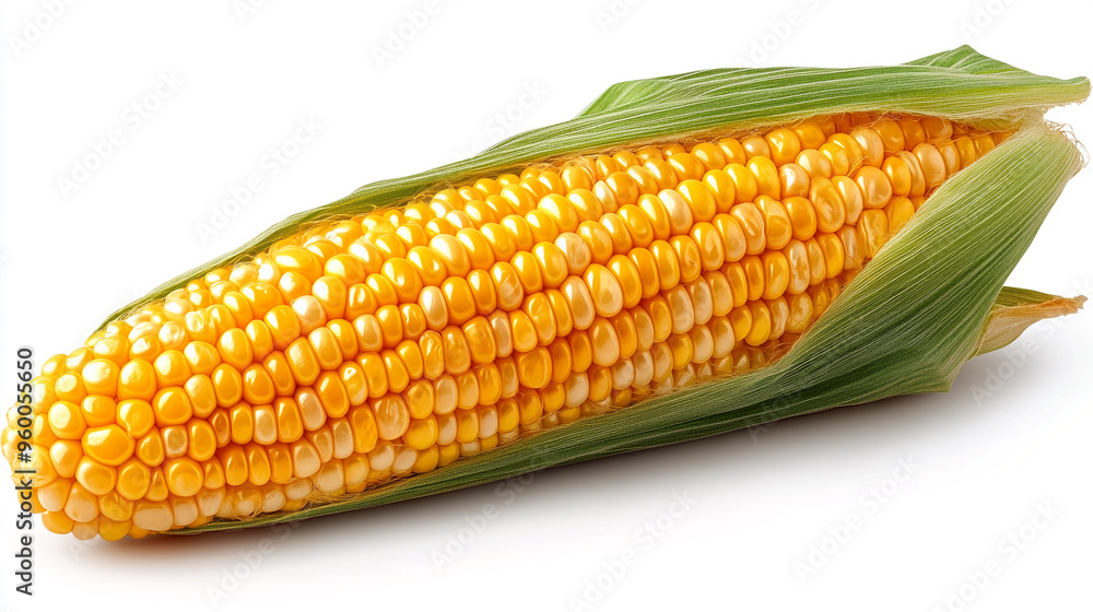 Freshly harvested corn on the cob, showcasing vibrant yellow kernels and lush green husk, perfect for culinary use and photography. Freshly harvested corn on the cob, showcasing vibrant yellow kernels and lush green husk, perfect for culinary use and photography.