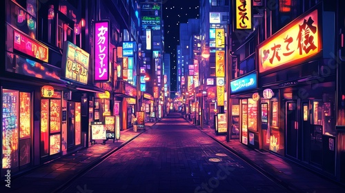 Neon-lit Japanese Alleyway at Night