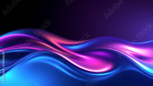 Abstract dark holographic iridescent neon background fluid liquid glass curved wave background