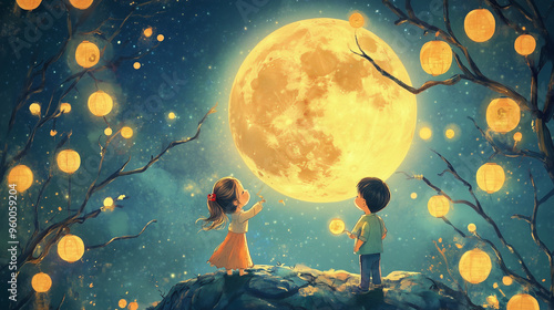 mooncakes, mid-autumn festival, couple, boy and girl