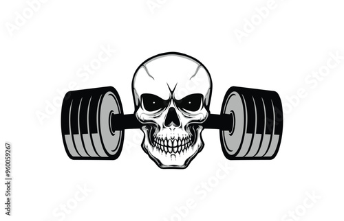 Skull and Barbell Vector | Gym Logo, Fitness Apparel, Poster Design for tshirt