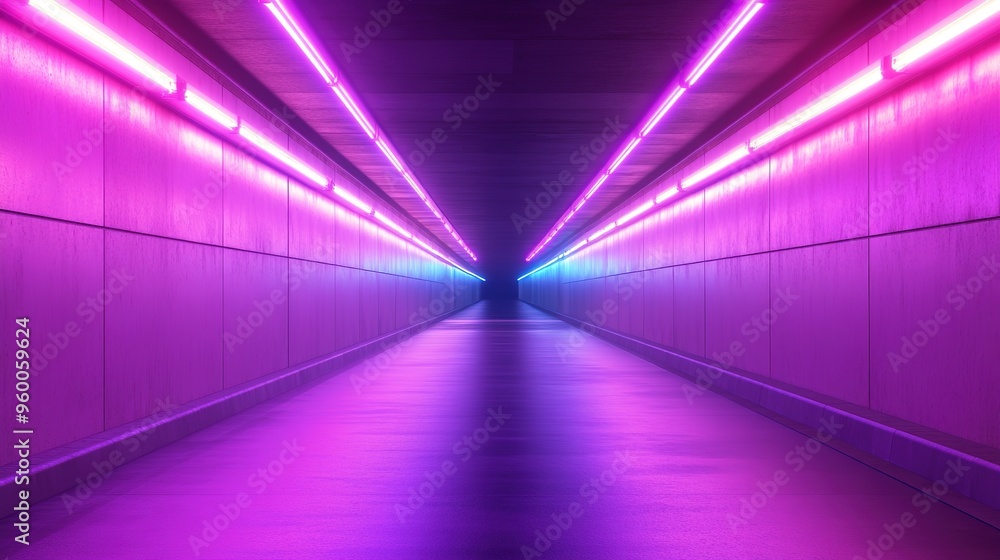 Neon-lit futuristic tunnel with purple hues. Neon-lit futuristic tunnel with purple hues.
