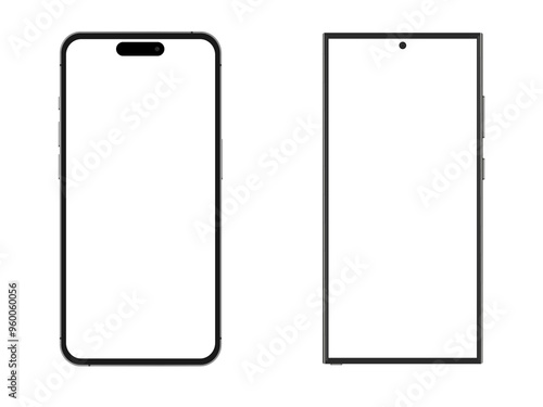 Smartphone Screens, Mobile Phone, Template, Front View, Frame, Black, Minimalism, Mokup, Isolated