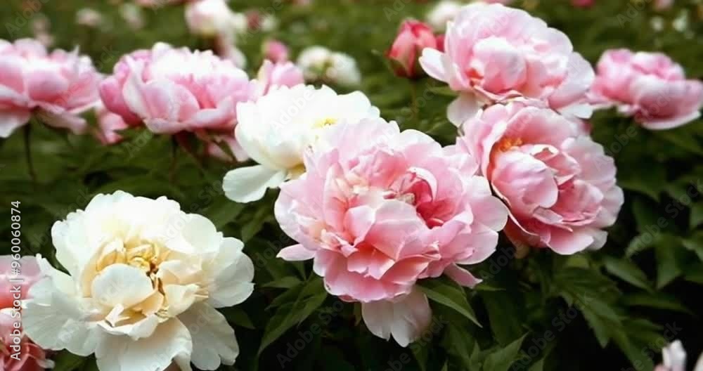 Experience the beauty of blooming peonies in a vibrant garden setting during springtime Experience the beauty of blooming peonies in a vibrant garden setting during springtime
