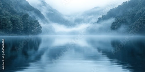 Serene Mountain Lake Enveloped in Mist