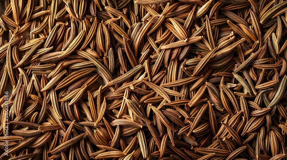 A detailed close-up of caraway seeds, showcasing their natural texture and dark tones, ideal for culinary, agricultural, and herbal medicine themes. A detailed close-up of caraway seeds, showcasing their natural texture and dark tones, ideal for culinary, agricultural, and herbal medicine themes.