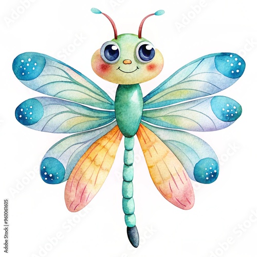 adorable Watercolor Clipart of a Cute dragonfly