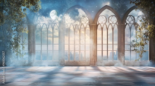 Gothic windows moonlight streaming