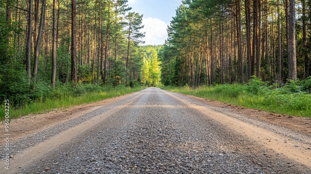 Fototapeta premium Gravel road in pine forest