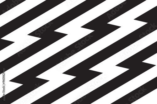 Repeating black and white zigzag lines. Jagged stripes background. Electric power, flash light, thunderbolt pattern. Superhero, boom, speed or surprise cartoon print. Vector graphic illustration