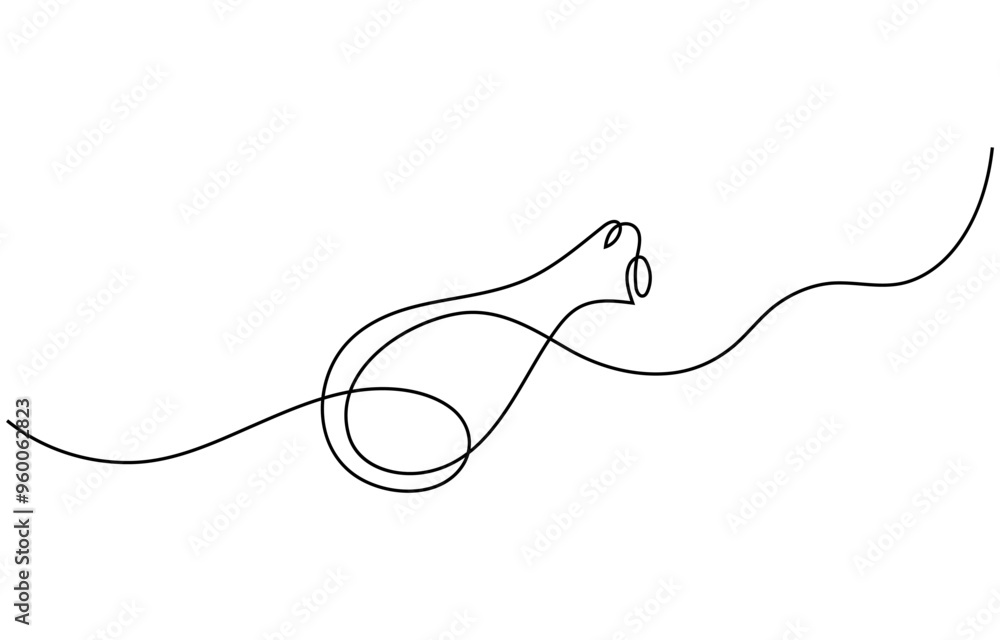 Fototapeta premium Single continuous line drawing of hot crispy fried chicken leg for restaurant logo emblem. Fast food cafe logotype template concept