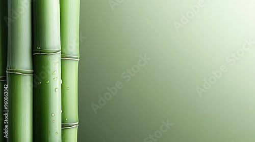 This image showcases vibrant green bamboo adorned with sparkling water droplets, set against a dreamy, blurred background ideal for wellness and nature-themed projects