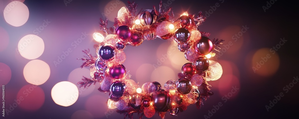 Close-Up of Shimmering Christmas Ornaments with Warm Holiday Lights Reflections Close-Up of Shimmering Christmas Ornaments with Warm Holiday Lights Reflections