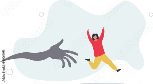 Fear or struggle from business failure, anxiety, depression or panic attack, afraid or negative feeling,flat design with people.