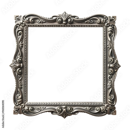 Metal frame in baroque style isolated on transparent background 