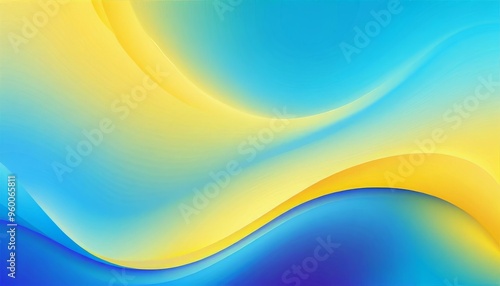Abstract background with blue and yellow gradient and wavy lines.