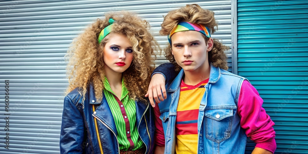 Two teenagers in 80s look. Two teenagers in 80s look.