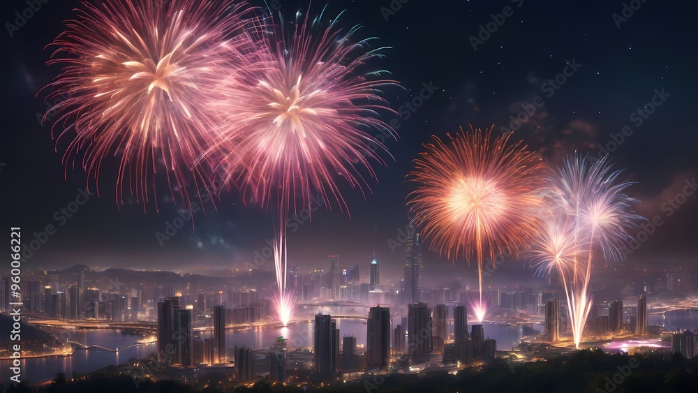 Fototapeta premium fireworks over the bright city