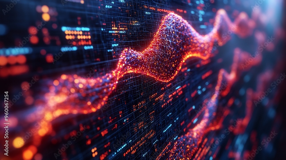 Closeup of a machine learning model predicting protein folding patterns on a supercomputer screen Closeup of a machine learning model predicting protein folding patterns on a supercomputer screen