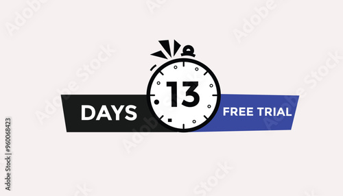 13 days free trial Countdown number banner templates. time icon. Vector Illustration