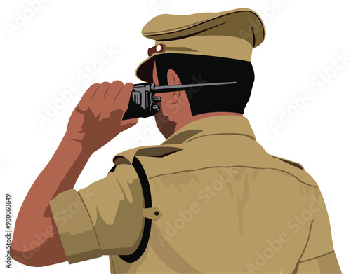Indian Police Officer Back View Vector Illustration Design Stock Vector