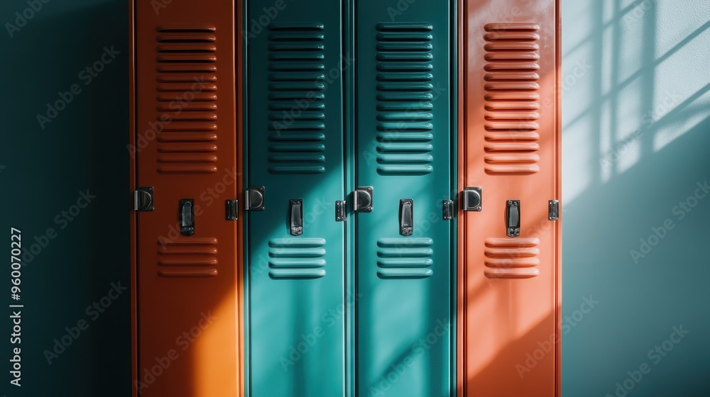 A illustrative image of colorful lockers in a hallway brightly lit by the sun, creating an engaging and visually appealing scene of a storage space. A illustrative image of colorful lockers in a hallway brightly lit by the sun, creating an engaging and visually appealing scene of a storage space.