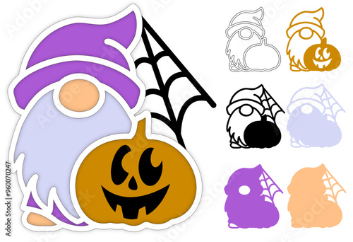Halloween gnome with pumpkin face svg, Layered papercut